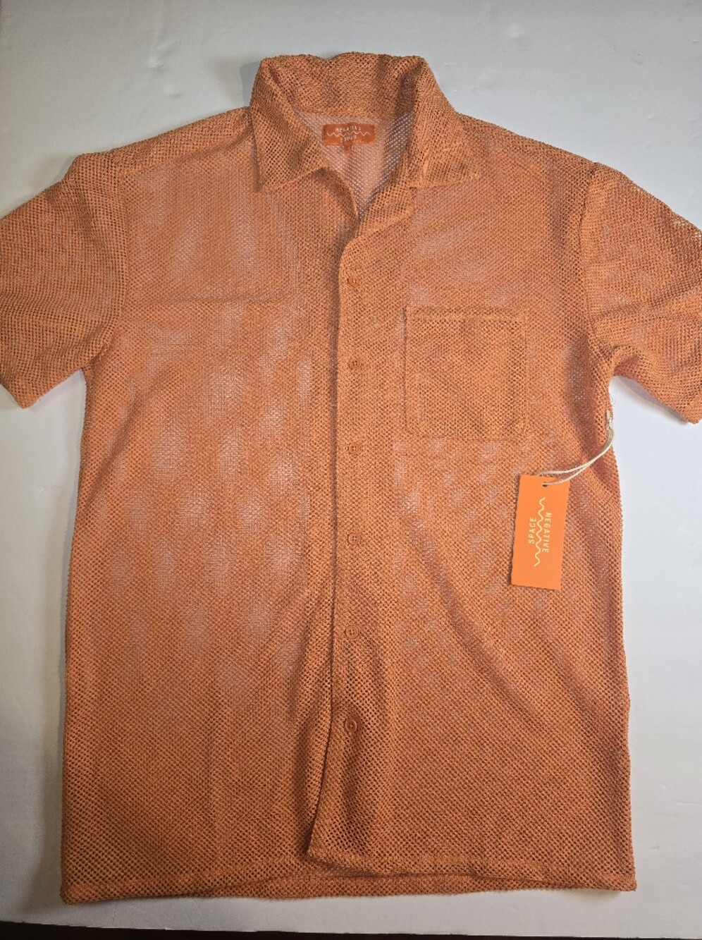 Vacanza Orange Mesh Short Sleeve Button-Down Shirt